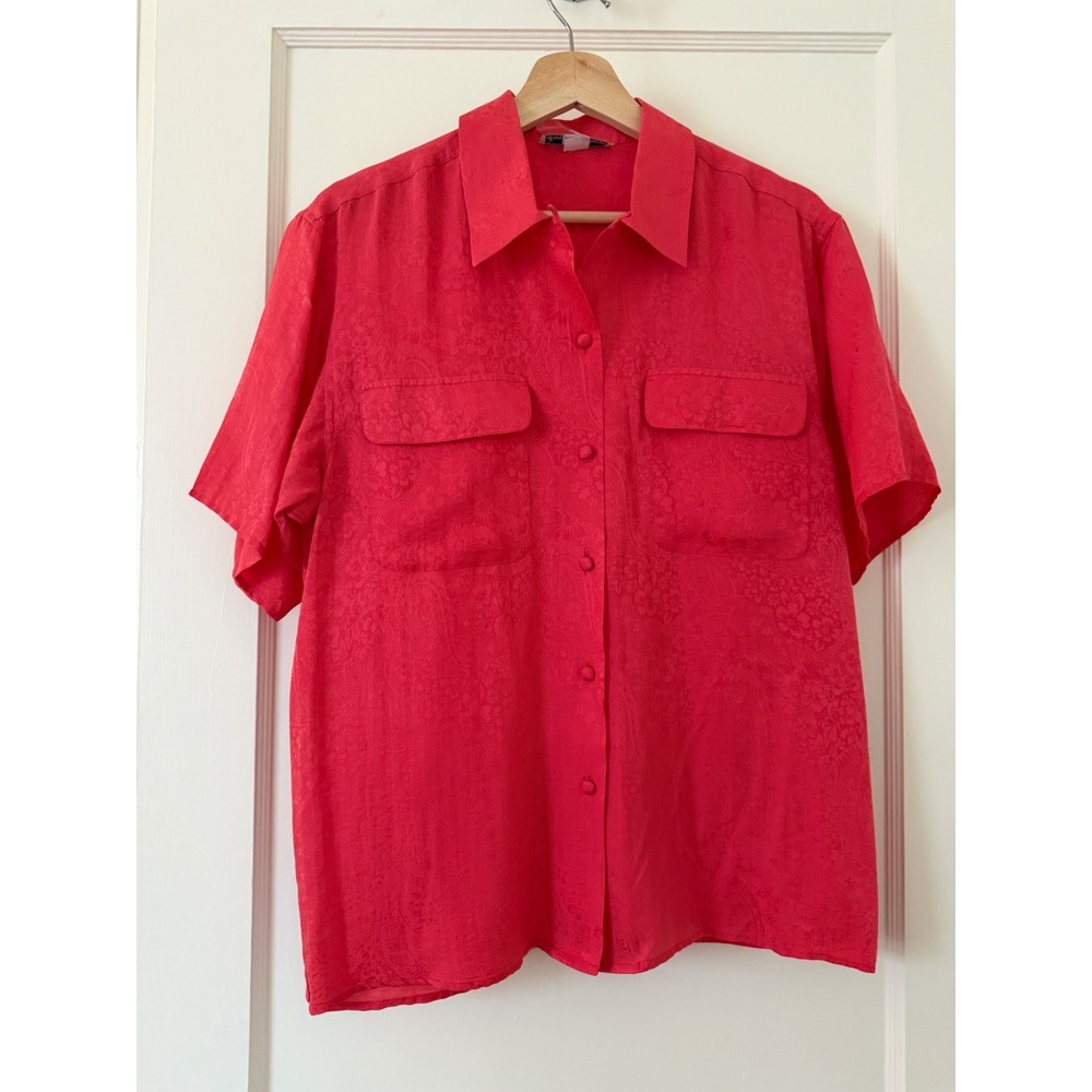 Anna and Frank Pink Floral Paisley Jacquard Short Sleeve Button Down Shirt Top:L